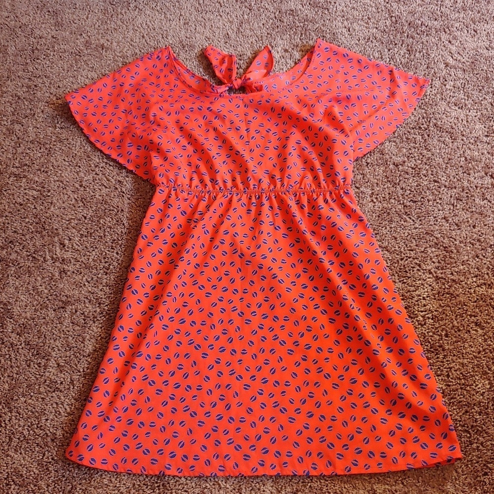Kiwi orange&blue bow tie open back midi dress